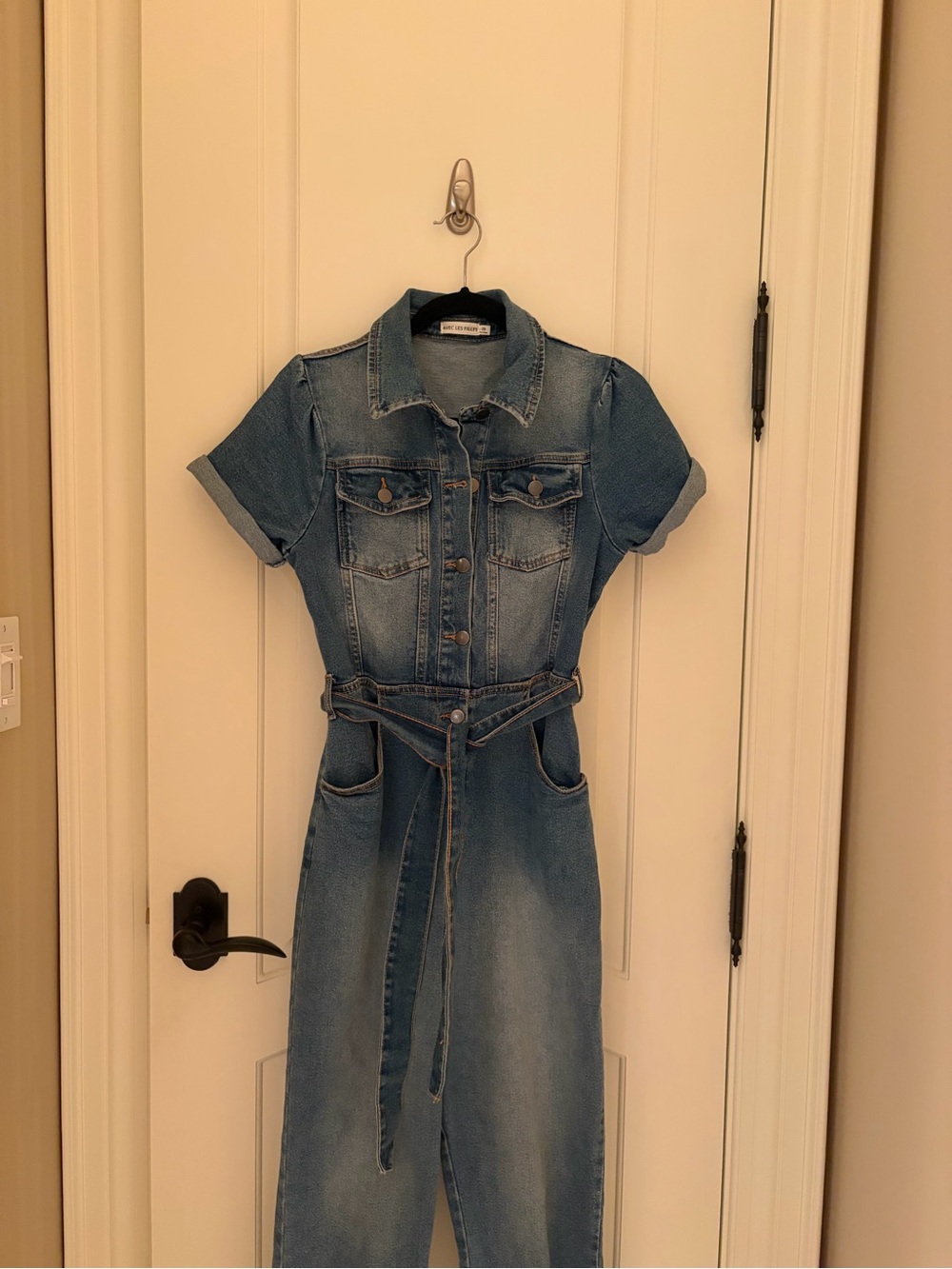 Jean jumpsuit with belt